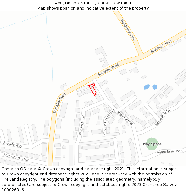 460, BROAD STREET, CREWE, CW1 4GT: Location map and indicative extent of plot