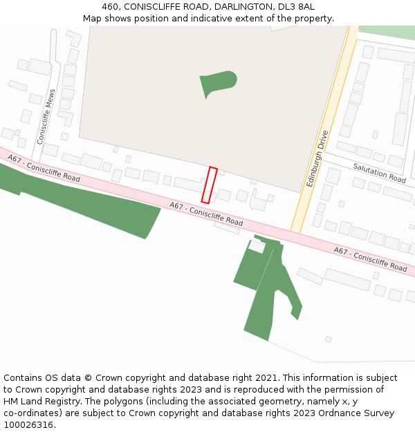 460, CONISCLIFFE ROAD, DARLINGTON, DL3 8AL: Location map and indicative extent of plot