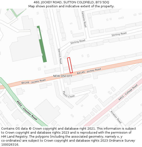 460, JOCKEY ROAD, SUTTON COLDFIELD, B73 5DQ: Location map and indicative extent of plot