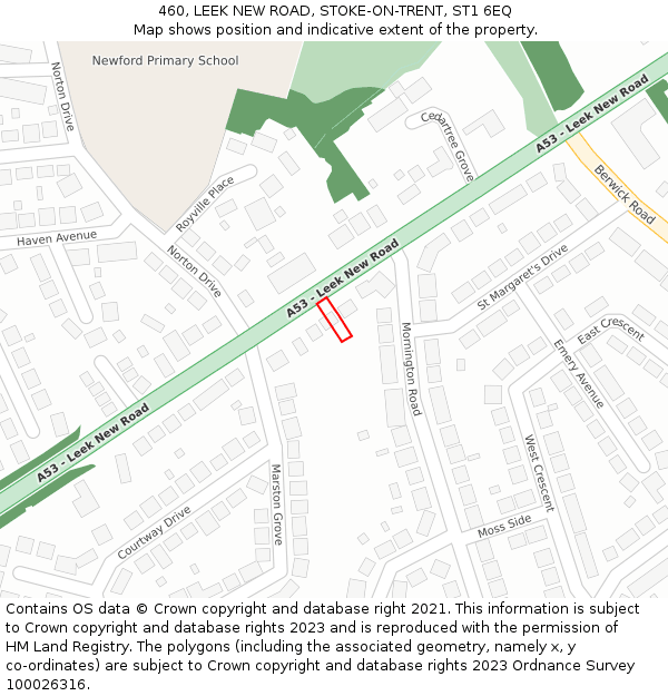 460, LEEK NEW ROAD, STOKE-ON-TRENT, ST1 6EQ: Location map and indicative extent of plot