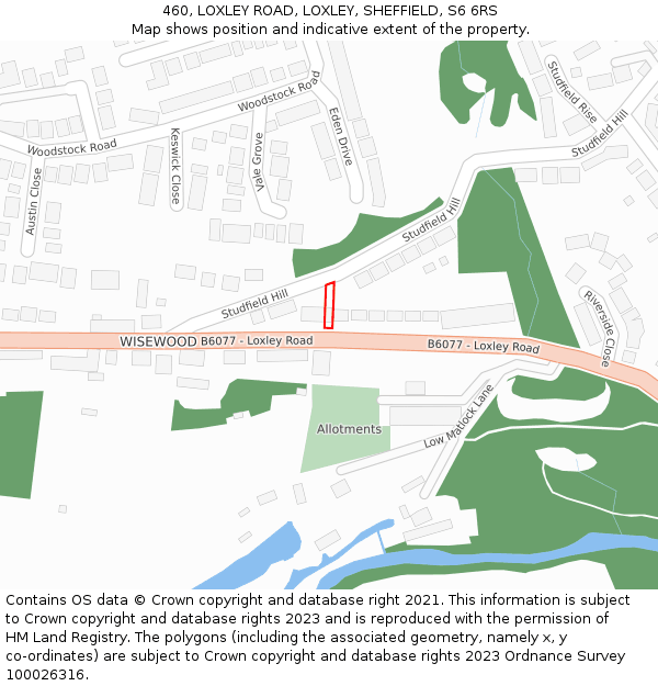 460, LOXLEY ROAD, LOXLEY, SHEFFIELD, S6 6RS: Location map and indicative extent of plot