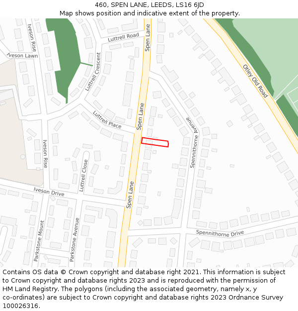 460, SPEN LANE, LEEDS, LS16 6JD: Location map and indicative extent of plot