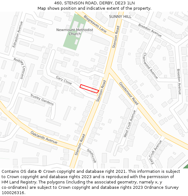 460, STENSON ROAD, DERBY, DE23 1LN: Location map and indicative extent of plot