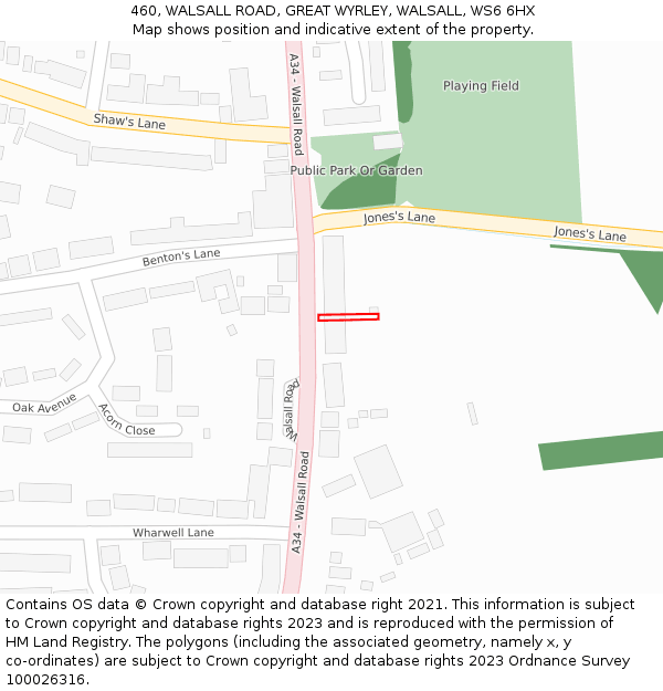 460, WALSALL ROAD, GREAT WYRLEY, WALSALL, WS6 6HX: Location map and indicative extent of plot