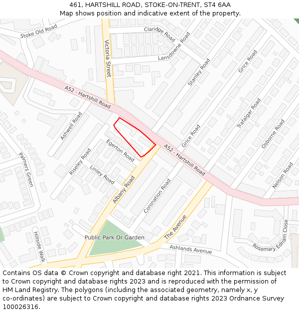 461, HARTSHILL ROAD, STOKE-ON-TRENT, ST4 6AA: Location map and indicative extent of plot