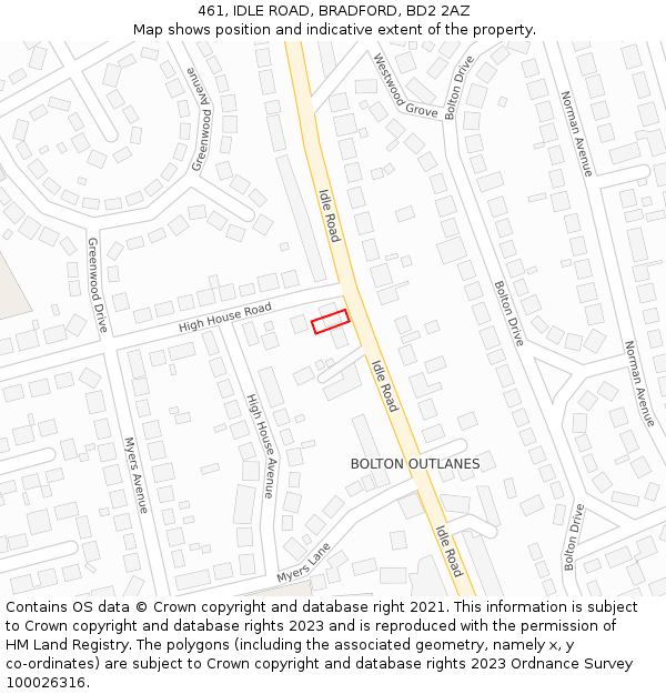 461, IDLE ROAD, BRADFORD, BD2 2AZ: Location map and indicative extent of plot