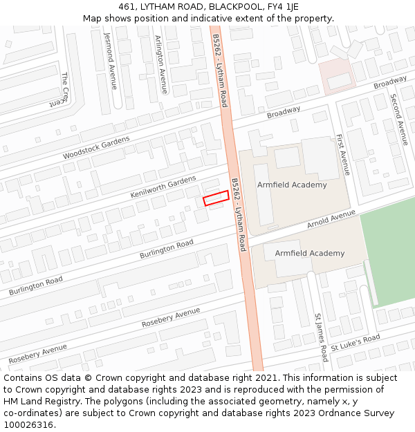 461, LYTHAM ROAD, BLACKPOOL, FY4 1JE: Location map and indicative extent of plot