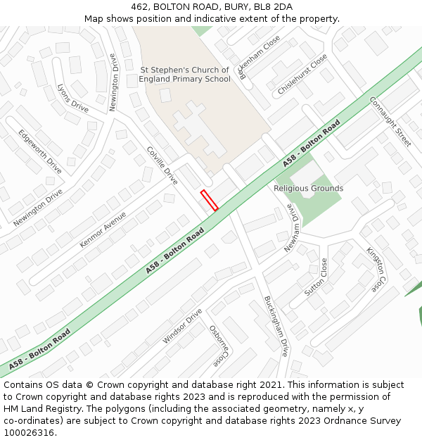 462, BOLTON ROAD, BURY, BL8 2DA: Location map and indicative extent of plot