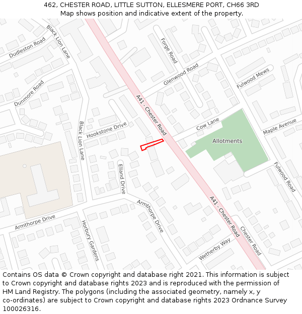 462, CHESTER ROAD, LITTLE SUTTON, ELLESMERE PORT, CH66 3RD: Location map and indicative extent of plot