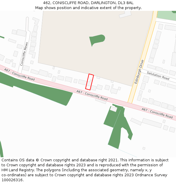 462, CONISCLIFFE ROAD, DARLINGTON, DL3 8AL: Location map and indicative extent of plot