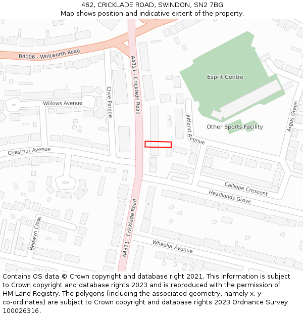 462, CRICKLADE ROAD, SWINDON, SN2 7BG: Location map and indicative extent of plot