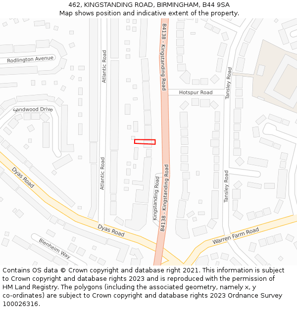 462, KINGSTANDING ROAD, BIRMINGHAM, B44 9SA: Location map and indicative extent of plot