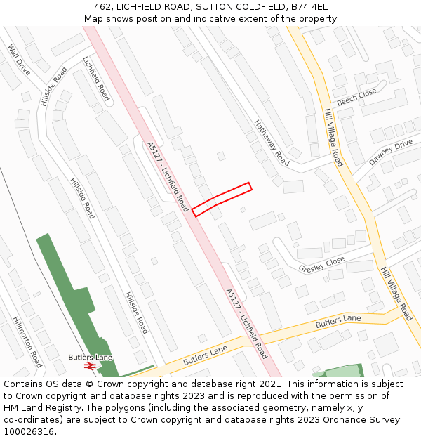 462, LICHFIELD ROAD, SUTTON COLDFIELD, B74 4EL: Location map and indicative extent of plot