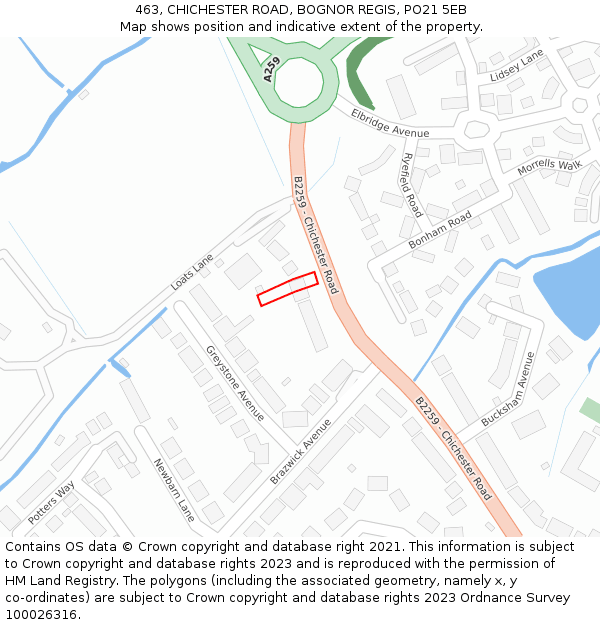 463, CHICHESTER ROAD, BOGNOR REGIS, PO21 5EB: Location map and indicative extent of plot