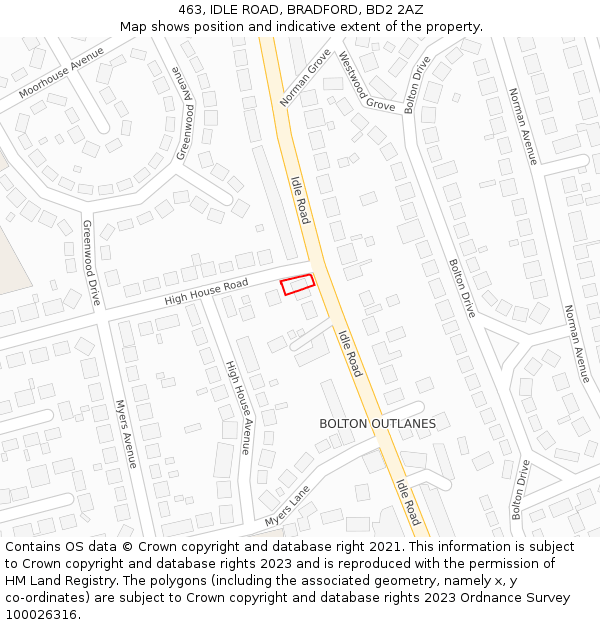 463, IDLE ROAD, BRADFORD, BD2 2AZ: Location map and indicative extent of plot