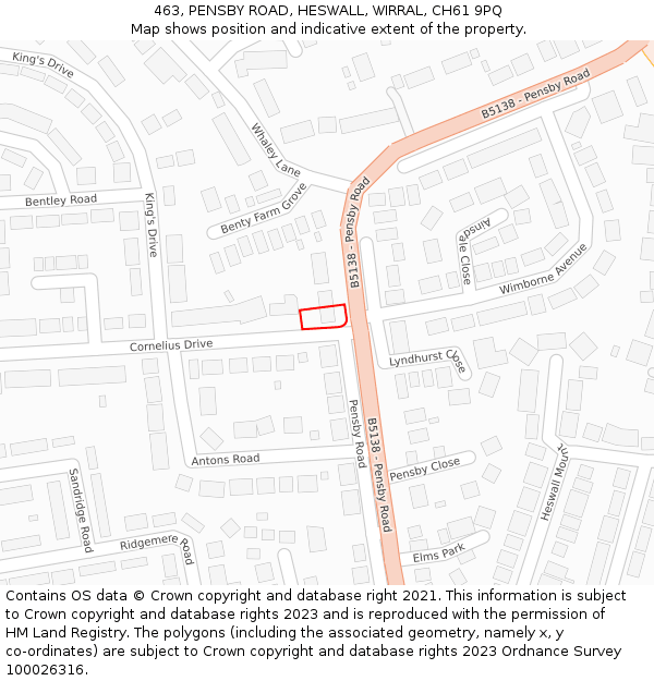 463, PENSBY ROAD, HESWALL, WIRRAL, CH61 9PQ: Location map and indicative extent of plot