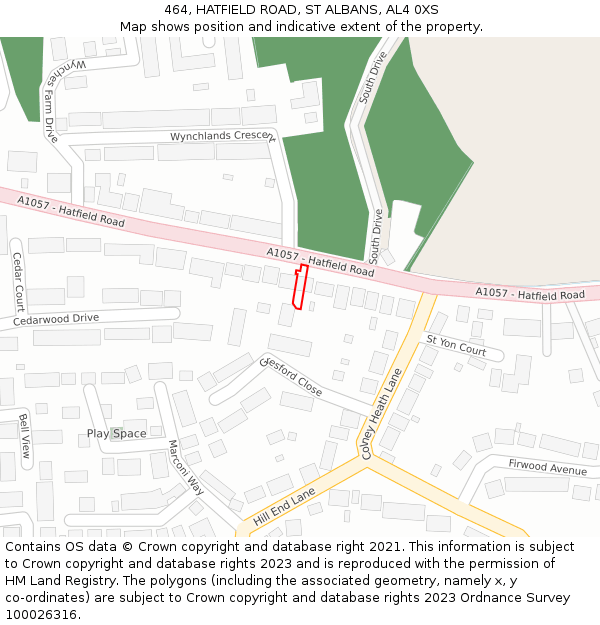 464, HATFIELD ROAD, ST ALBANS, AL4 0XS: Location map and indicative extent of plot