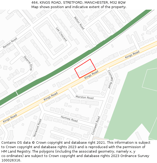 464, KINGS ROAD, STRETFORD, MANCHESTER, M32 8QW: Location map and indicative extent of plot