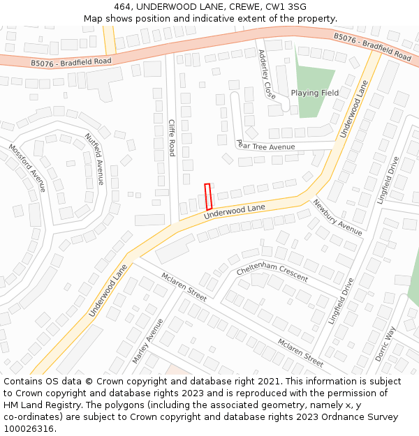 464, UNDERWOOD LANE, CREWE, CW1 3SG: Location map and indicative extent of plot