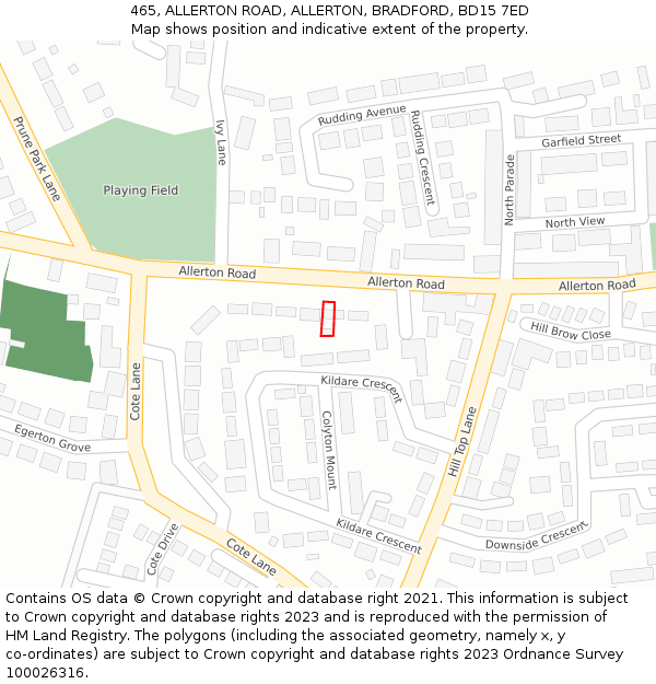 465, ALLERTON ROAD, ALLERTON, BRADFORD, BD15 7ED: Location map and indicative extent of plot