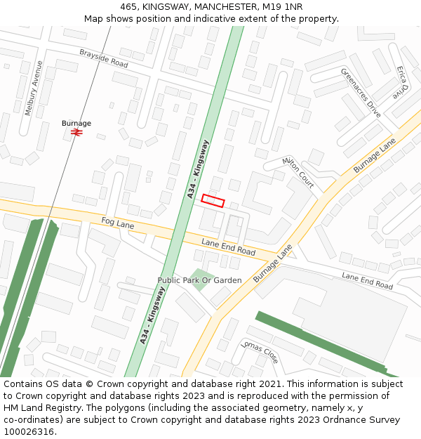 465, KINGSWAY, MANCHESTER, M19 1NR: Location map and indicative extent of plot