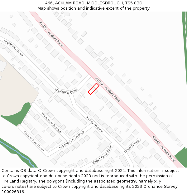 466, ACKLAM ROAD, MIDDLESBROUGH, TS5 8BD: Location map and indicative extent of plot