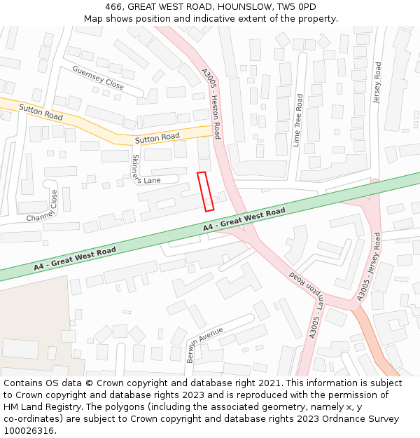 466, GREAT WEST ROAD, HOUNSLOW, TW5 0PD: Location map and indicative extent of plot