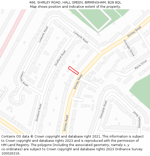 466, SHIRLEY ROAD, HALL GREEN, BIRMINGHAM, B28 8QL: Location map and indicative extent of plot