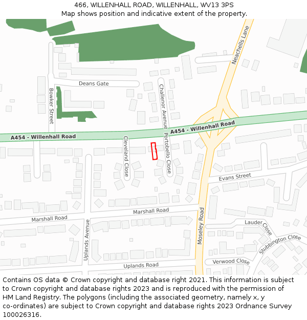 466, WILLENHALL ROAD, WILLENHALL, WV13 3PS: Location map and indicative extent of plot