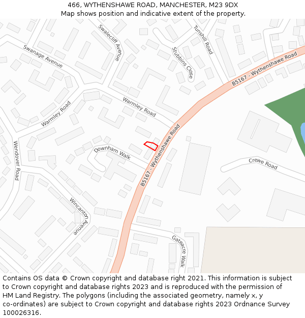 466, WYTHENSHAWE ROAD, MANCHESTER, M23 9DX: Location map and indicative extent of plot