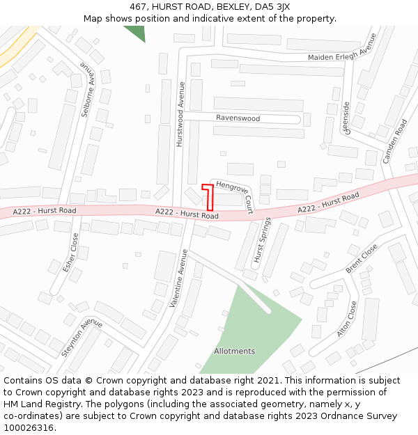 467, HURST ROAD, BEXLEY, DA5 3JX: Location map and indicative extent of plot