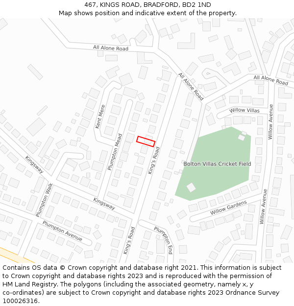 467, KINGS ROAD, BRADFORD, BD2 1ND: Location map and indicative extent of plot