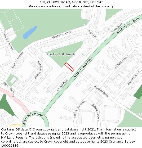 468, CHURCH ROAD, NORTHOLT, UB5 5AT: Location map and indicative extent of plot