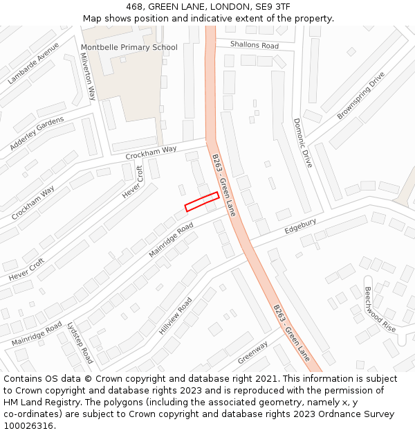 468, GREEN LANE, LONDON, SE9 3TF: Location map and indicative extent of plot