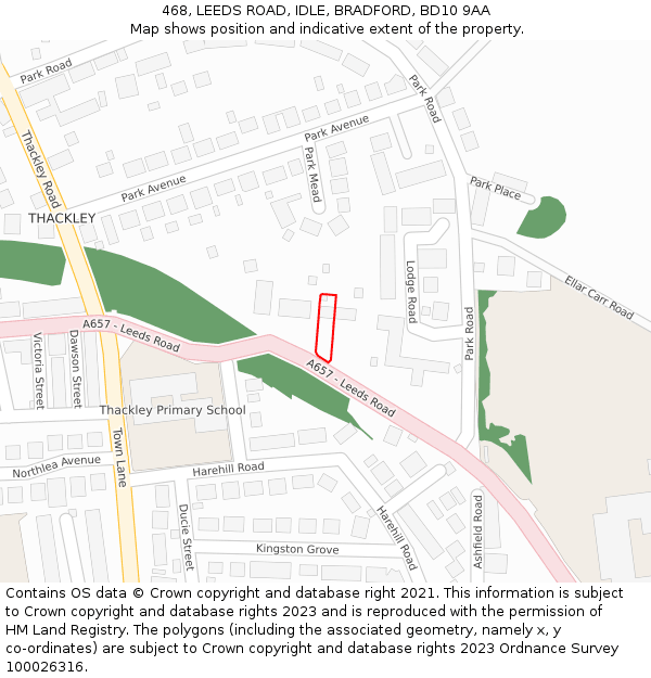 468, LEEDS ROAD, IDLE, BRADFORD, BD10 9AA: Location map and indicative extent of plot