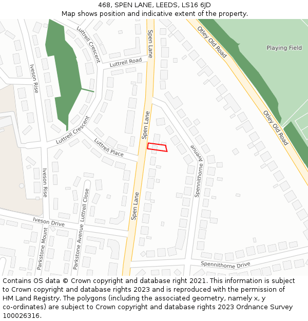 468, SPEN LANE, LEEDS, LS16 6JD: Location map and indicative extent of plot