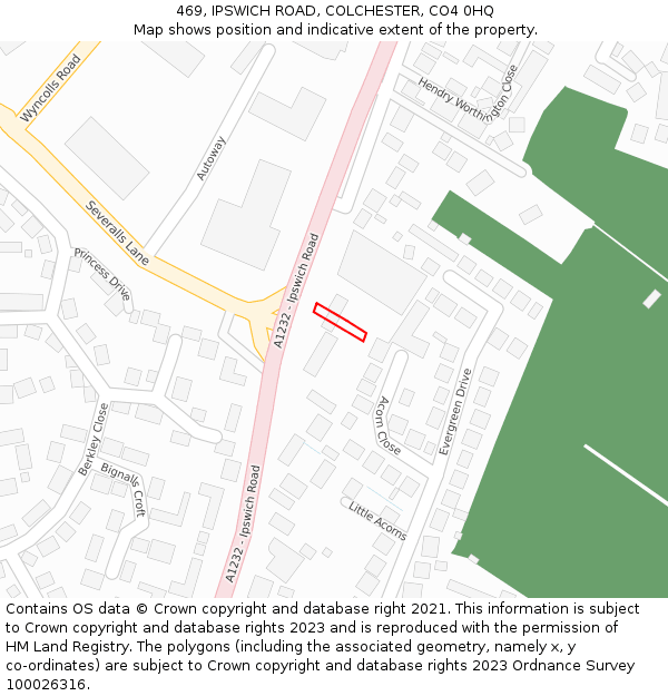 469, IPSWICH ROAD, COLCHESTER, CO4 0HQ: Location map and indicative extent of plot