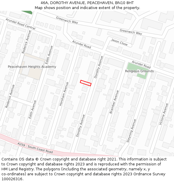 46A, DOROTHY AVENUE, PEACEHAVEN, BN10 8HT: Location map and indicative extent of plot