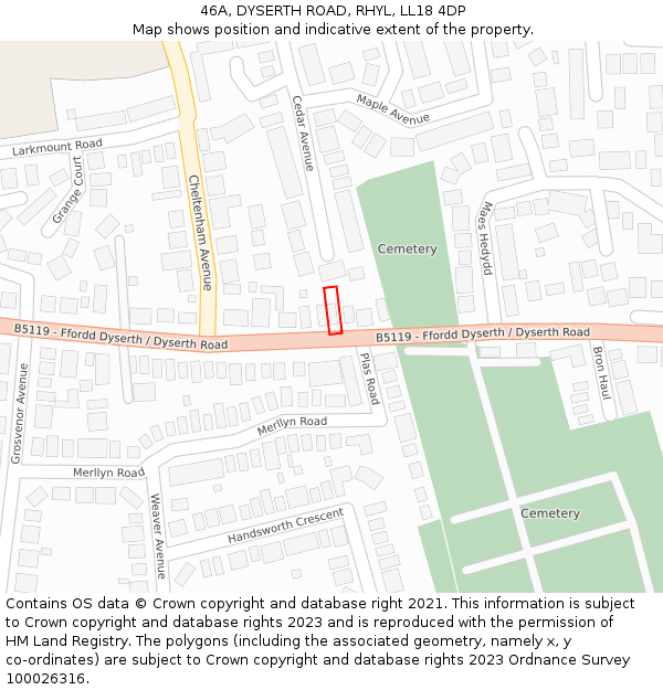 46A, DYSERTH ROAD, RHYL, LL18 4DP: Location map and indicative extent of plot