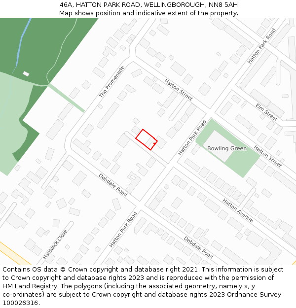 46A, HATTON PARK ROAD, WELLINGBOROUGH, NN8 5AH: Location map and indicative extent of plot