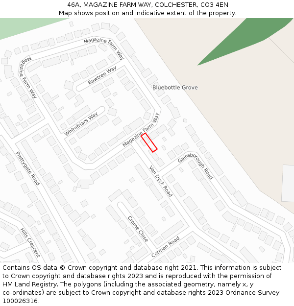 46A, MAGAZINE FARM WAY, COLCHESTER, CO3 4EN: Location map and indicative extent of plot