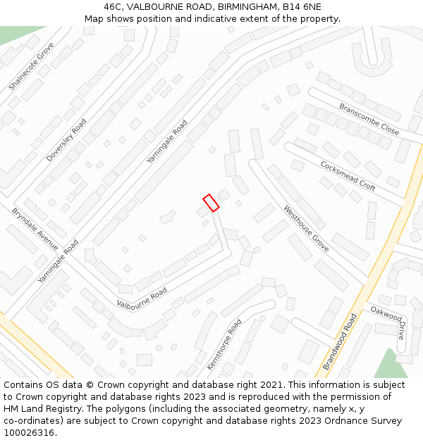 46C, VALBOURNE ROAD, BIRMINGHAM, B14 6NE: Location map and indicative extent of plot