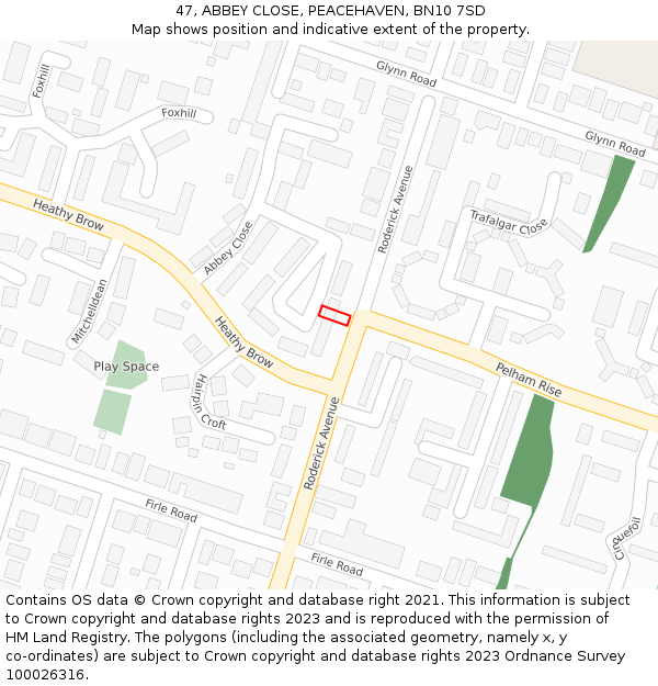 47, ABBEY CLOSE, PEACEHAVEN, BN10 7SD: Location map and indicative extent of plot