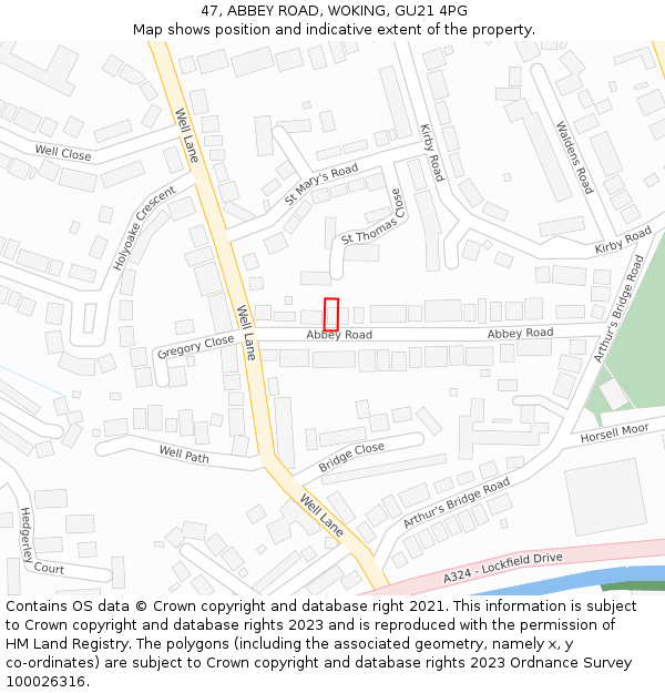 47, ABBEY ROAD, WOKING, GU21 4PG: Location map and indicative extent of plot