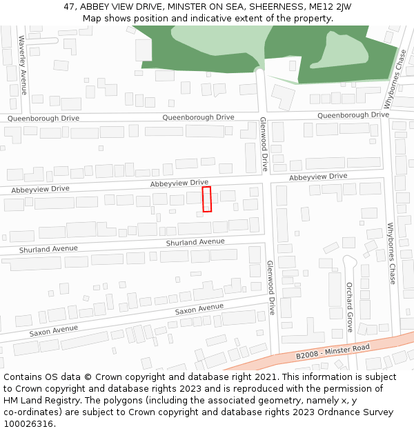 47, ABBEY VIEW DRIVE, MINSTER ON SEA, SHEERNESS, ME12 2JW: Location map and indicative extent of plot