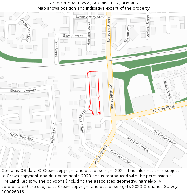 47, ABBEYDALE WAY, ACCRINGTON, BB5 0EN: Location map and indicative extent of plot