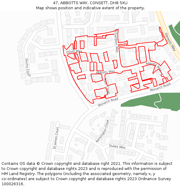 47, ABBOTTS WAY, CONSETT, DH8 5XU: Location map and indicative extent of plot
