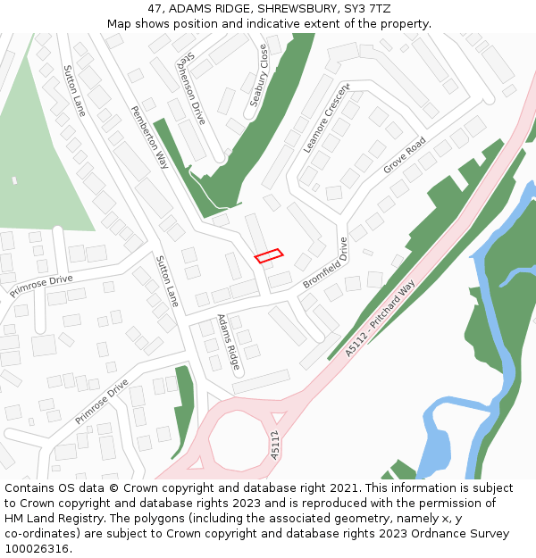 47, ADAMS RIDGE, SHREWSBURY, SY3 7TZ: Location map and indicative extent of plot