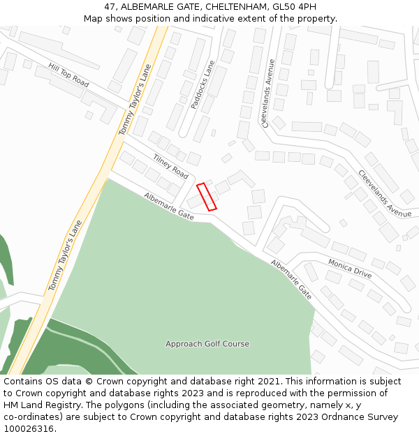 47, ALBEMARLE GATE, CHELTENHAM, GL50 4PH: Location map and indicative extent of plot