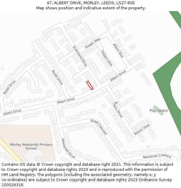 47, ALBERT DRIVE, MORLEY, LEEDS, LS27 8SE: Location map and indicative extent of plot